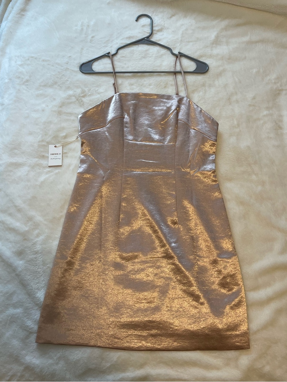 Forever 21 Metallic Rose Gold Slip Mini Dress